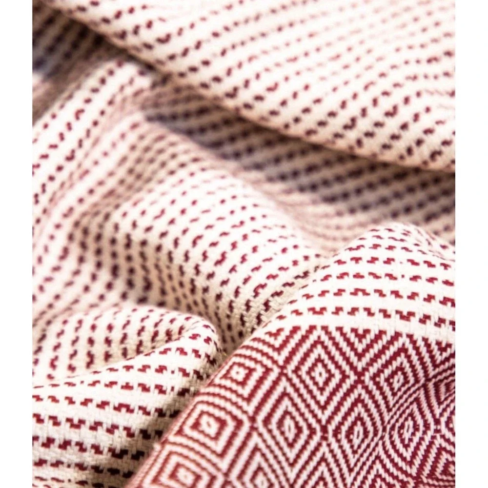 NWT Teema The Diamanté Turkish Beach Towel 70x38 Organic Cotton Burgundy Cream